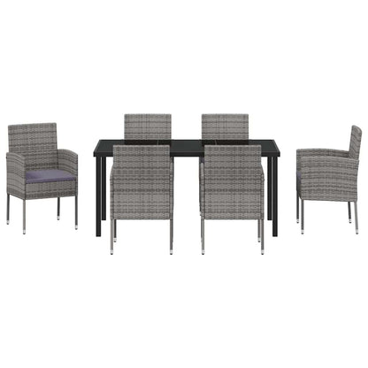 Tuin eettafelset met kussen 7 pcs Grijs poly rattan