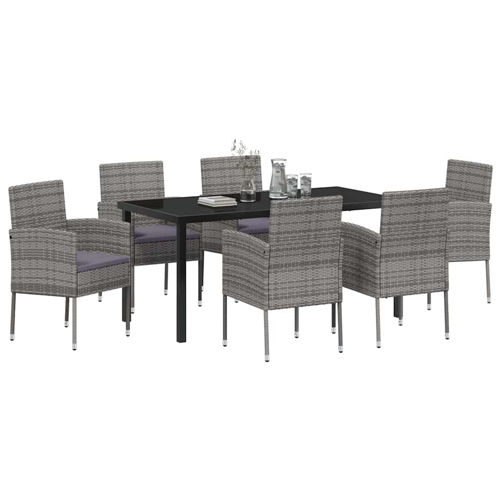 Tuin eettafelset met kussen 7 pcs Grijs poly rattan
