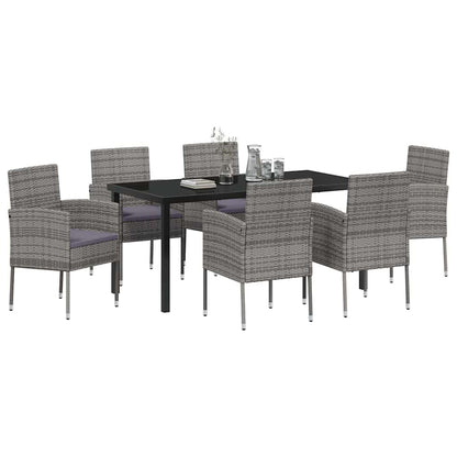 Tuin eettafelset met kussen 7 pcs Grijs poly rattan