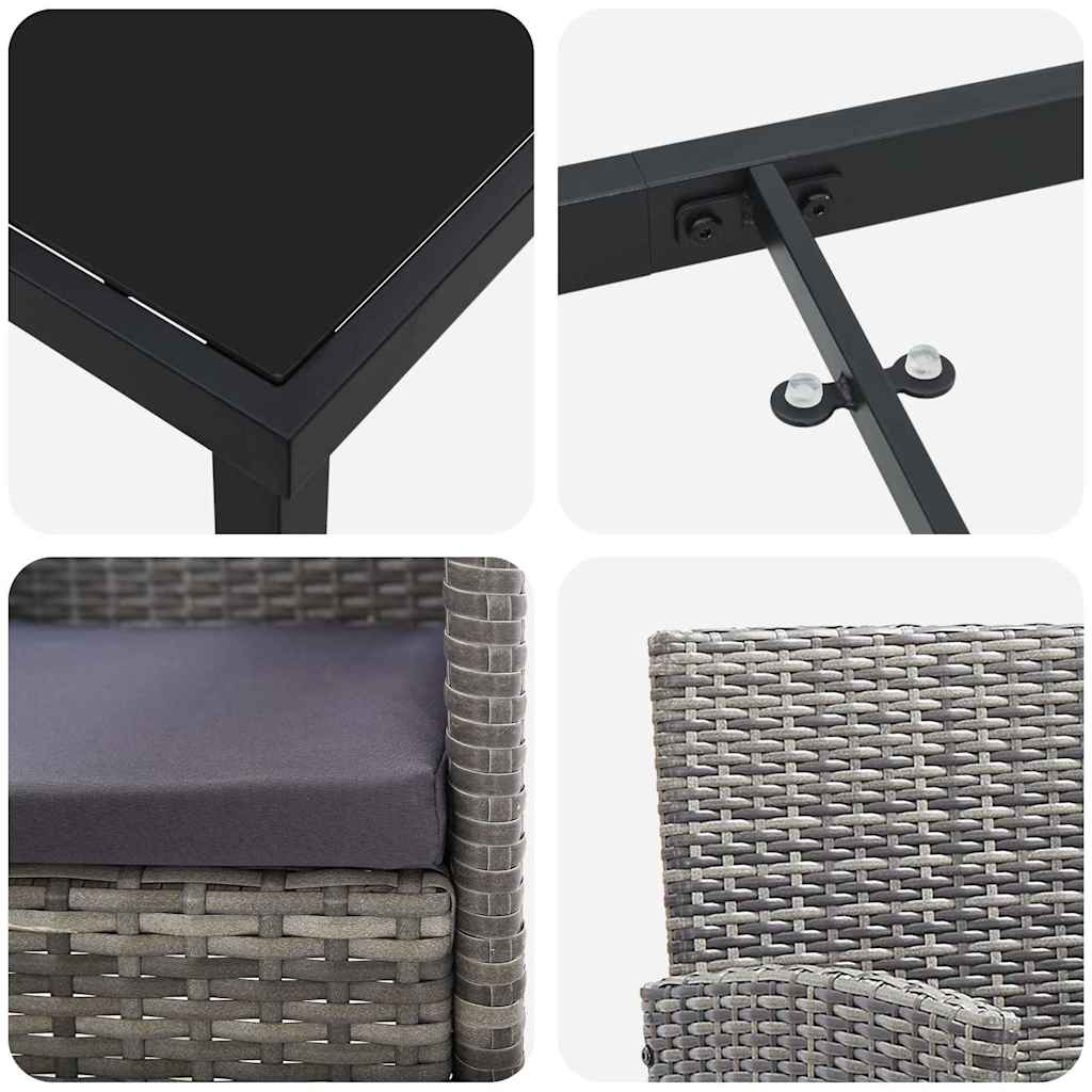 Tuin eettafelset met kussen 7 pcs Grijs poly rattan