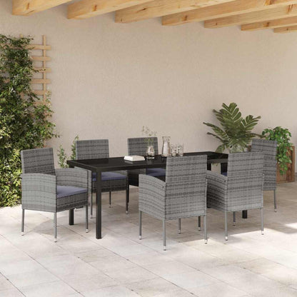 Tuin eettafelset met kussen 7 pcs Grijs poly rattan