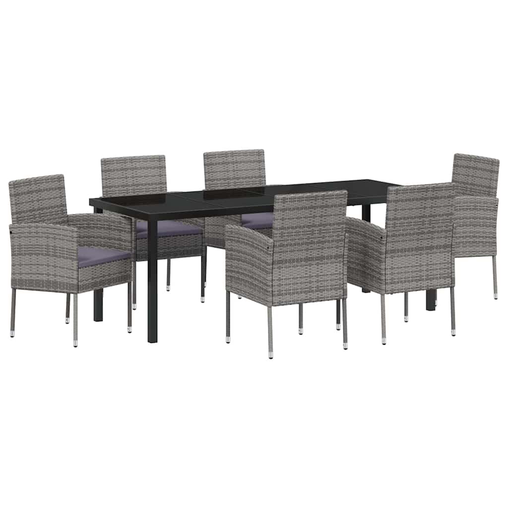 Tuin eettafelset met kussen 7 pcs Grijs poly rattan