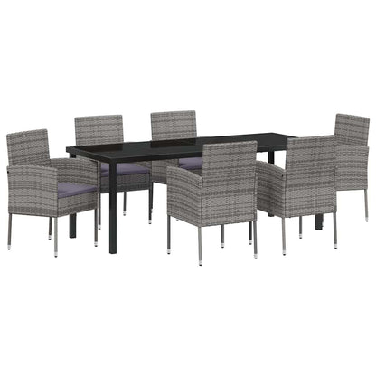 Tuin eettafelset met kussen 7 pcs Grijs poly rattan