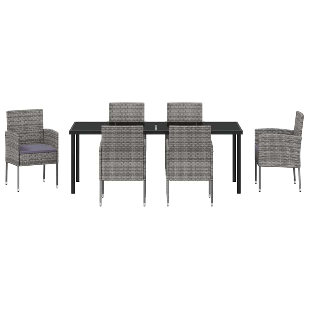 Tuin eettafelset met kussen 7 pcs Grijs poly rattan