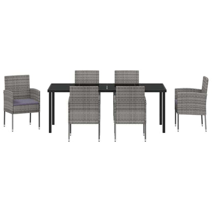 Tuin eettafelset met kussen 7 pcs Grijs poly rattan