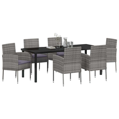 Tuin eettafelset met kussen 7 pcs Grijs poly rattan