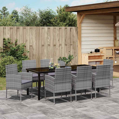Tuin eettafelset met kussen 9 pcs Grijs poly rattan