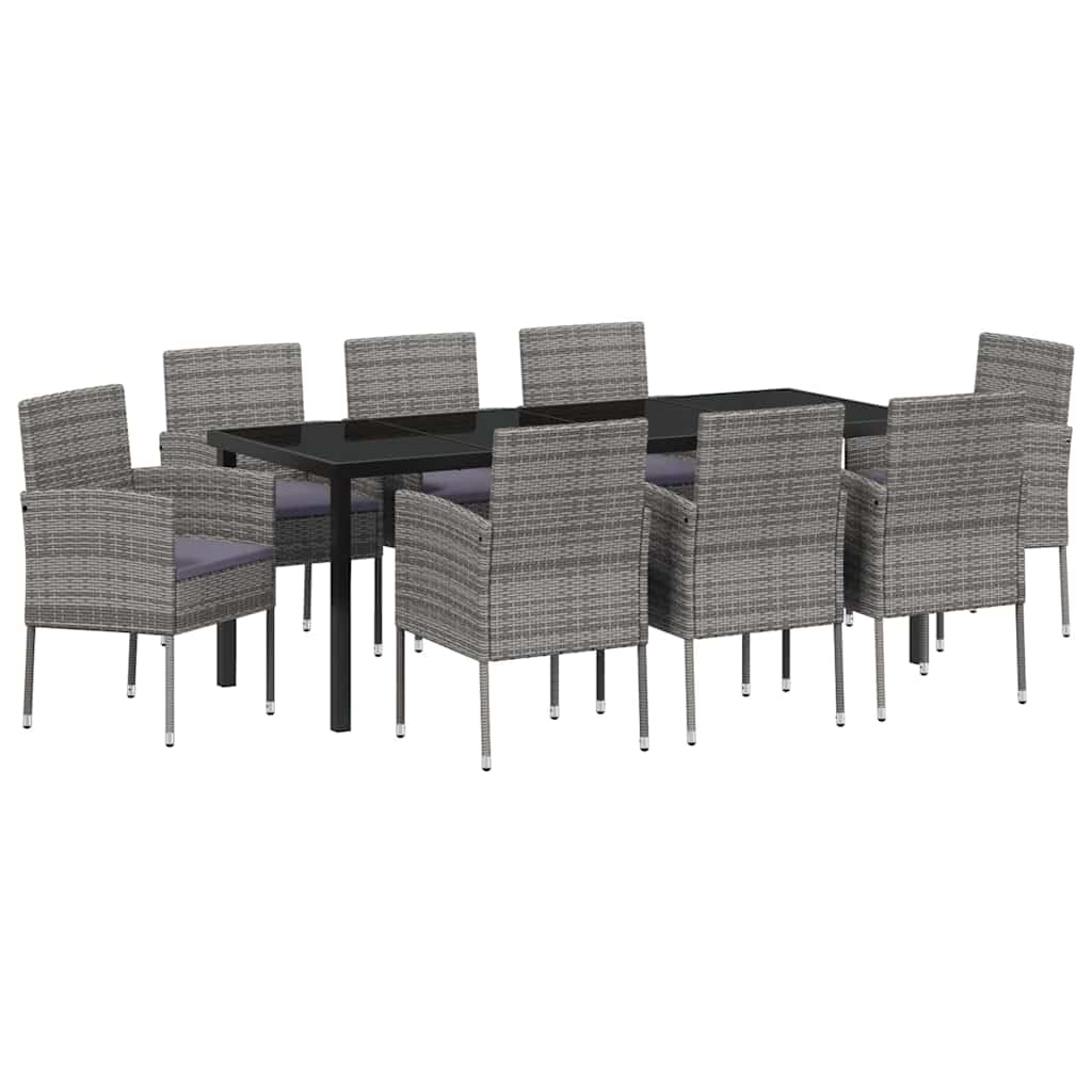 Tuin eettafelset met kussen 9 pcs Grijs poly rattan