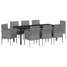 Tuin eettafelset met kussen 9 pcs Grijs poly rattan