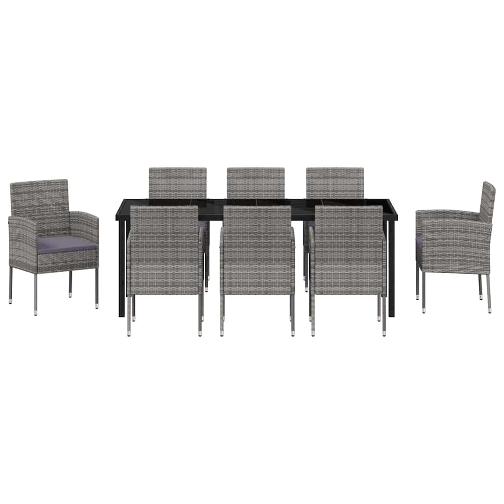 Tuin eettafelset met kussen 9 pcs Grijs poly rattan