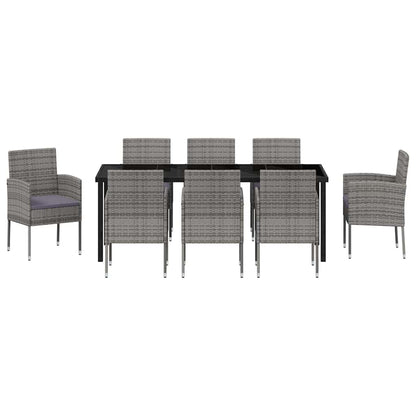 Tuin eettafelset met kussen 9 pcs Grijs poly rattan