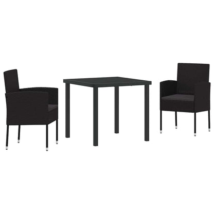 Tuin eettafelset met kussen 3 pcs Zwart poly rattan