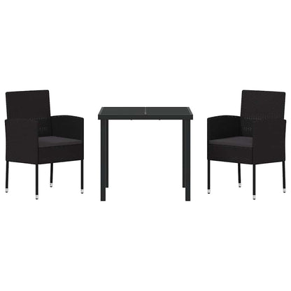 Tuin eettafelset met kussen 3 pcs Zwart poly rattan