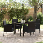 Garden dining set with cushion 5 pcs Black poly rattan