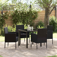 Tuin eettafelset met kussen 5 pcs Zwart poly rattan