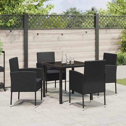 Tuin eettafelset met kussen 5 pcs Zwart poly rattan