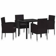 Tuin eettafelset met kussen 5 pcs Zwart poly rattan