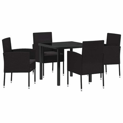 Tuin eettafelset met kussen 5 pcs Zwart poly rattan