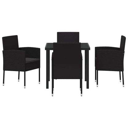 Tuin eettafelset met kussen 5 pcs Zwart poly rattan