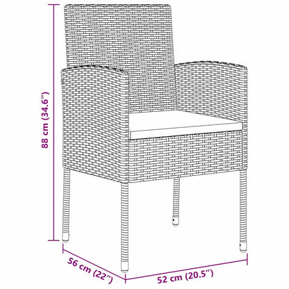 Tuin eettafelset met kussen 5 pcs Zwart poly rattan