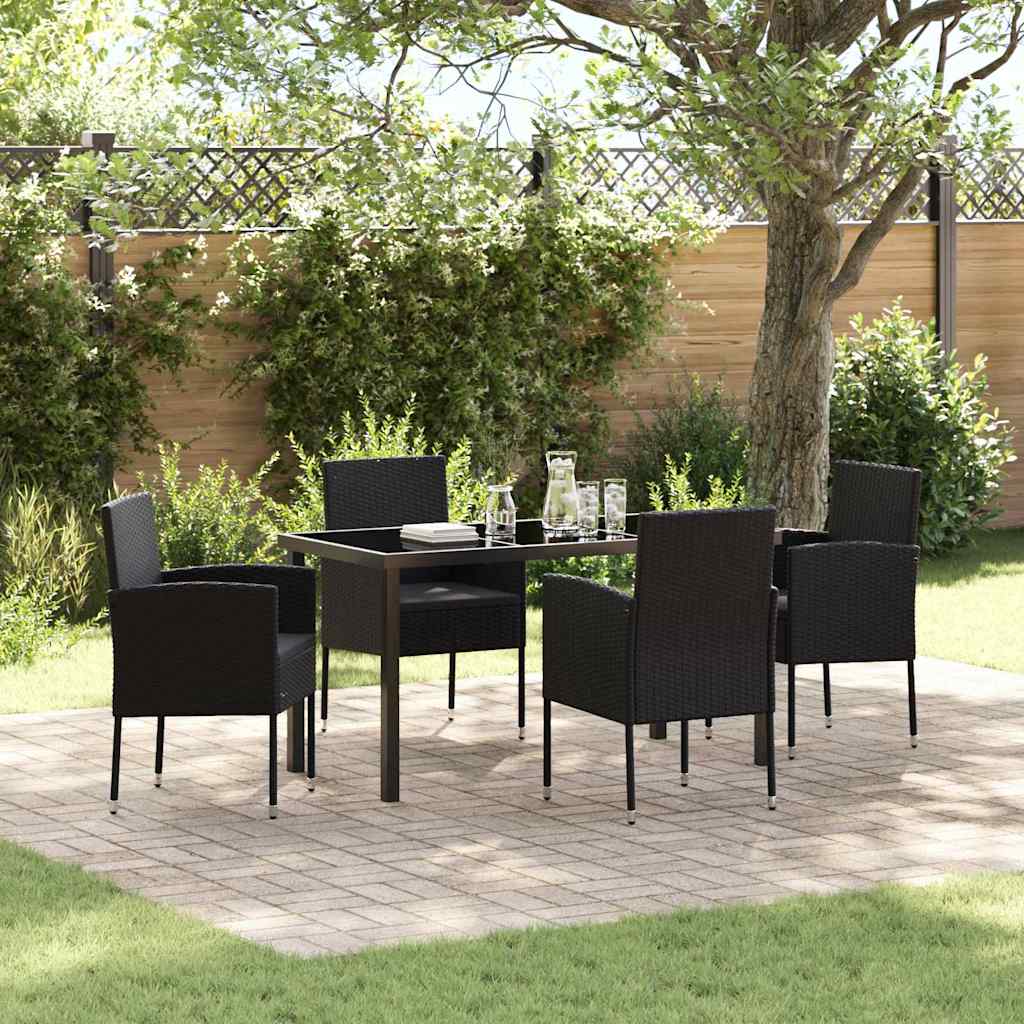 Tuin Eetset Met Kussen 5 Pcs Poly Riet 4-persoons Zwart 140 cm