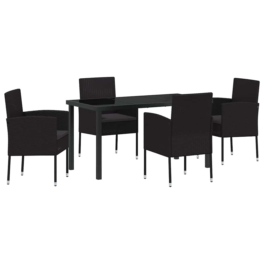Tuin Eetset Met Kussen 5 Pcs Poly Riet 4-persoons Zwart 140 cm