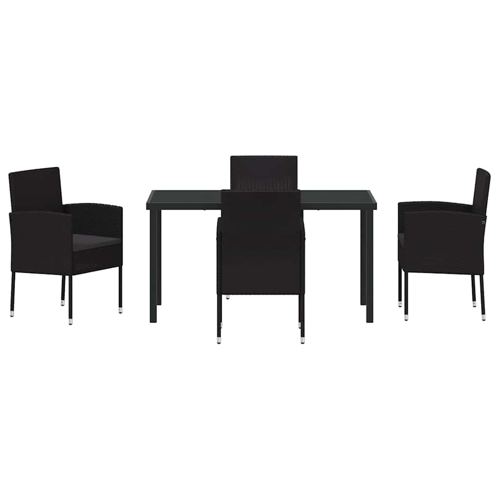 Tuin Eetset Met Kussen 5 Pcs Poly Riet 4-persoons Zwart 140 cm