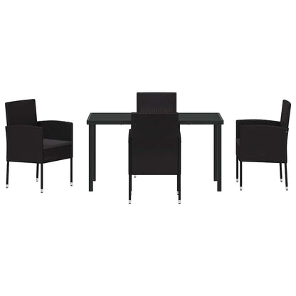 Tuin Eetset Met Kussen 5 Pcs Poly Riet 4-persoons Zwart 140 cm