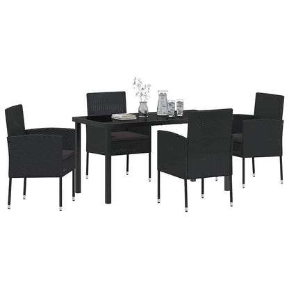 Tuin Eetset Met Kussen 5 Pcs Poly Riet 4-persoons Zwart 140 cm