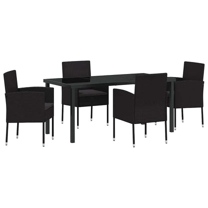 Tuin Eetset Met Kussen 5 Pcs Poly Riet 4-persoons Zwart 160 cm