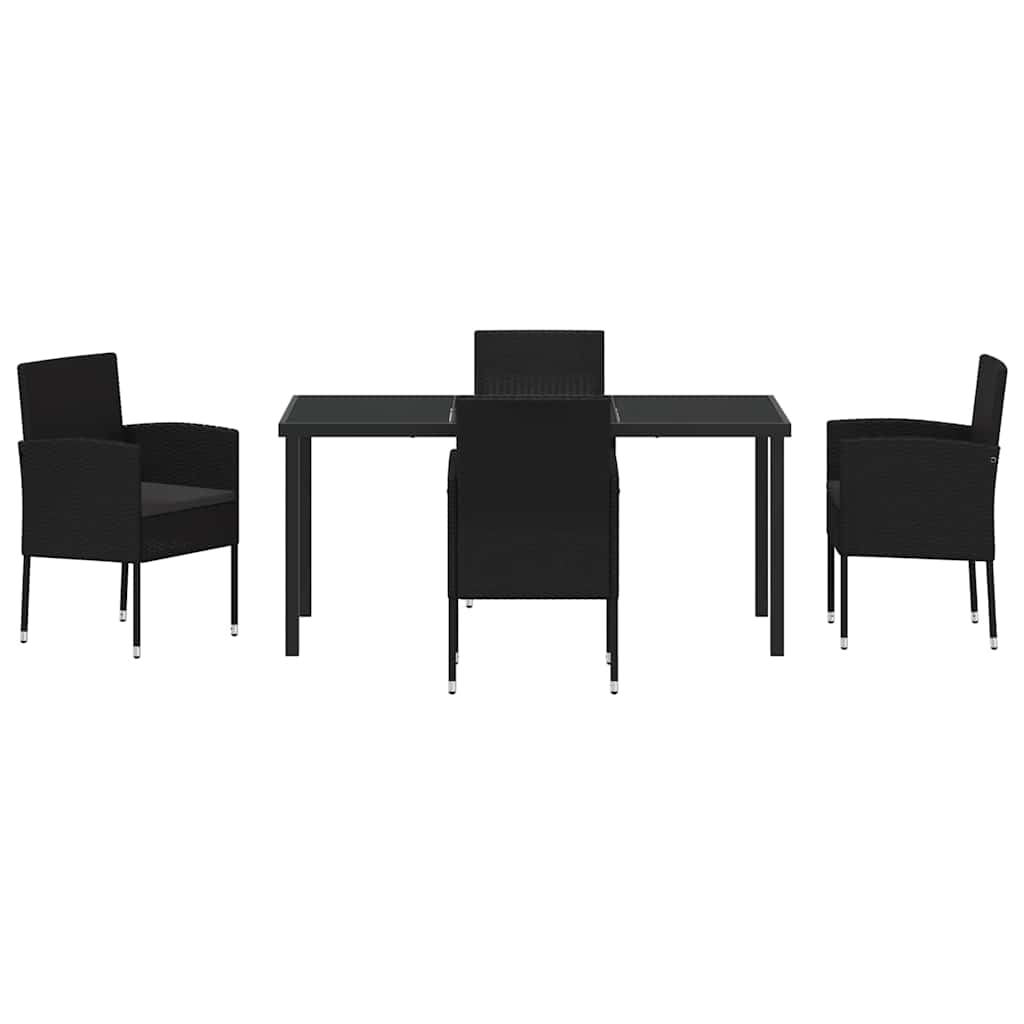 Tuin Eetset Met Kussen 5 Pcs Poly Riet 4-persoons Zwart 160 cm