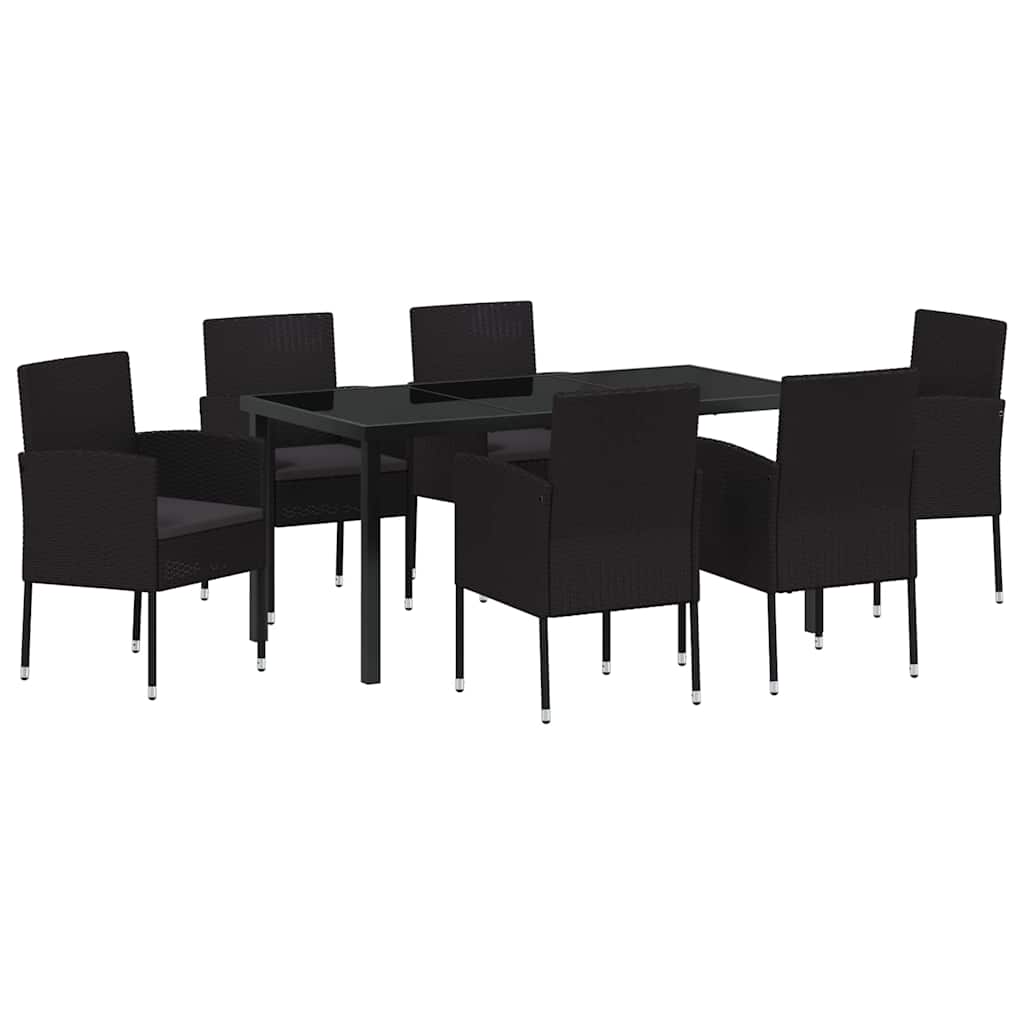 Tuin eettafelset met kussen 7 pcs Zwart poly rattan