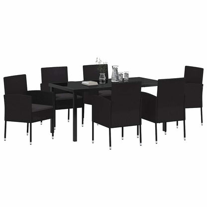Tuin eettafelset met kussen 7 pcs Zwart poly rattan