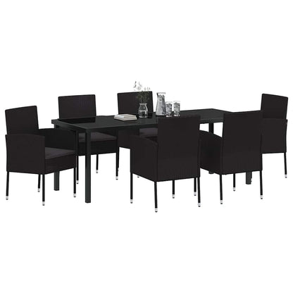 Tuin eettafelset met kussen 7 pcs Zwart poly rattan
