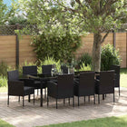 Tuin eettafelset poly rattan 9-delig zwart