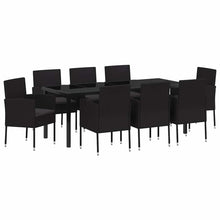 Tuin eettafelset met kussen 9 pcs Zwart poly rattan