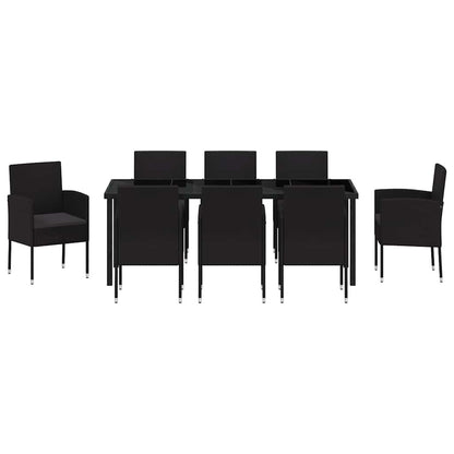 Tuin eettafelset met kussen 9 pcs Zwart poly rattan