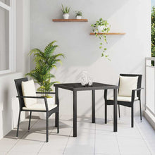 Tuin eettafelset met kussen 3 pcs Zwart poly rattan