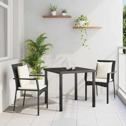 Tuin eettafelset met kussen 3 pcs Zwart poly rattan