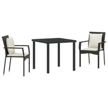 Tuin eettafelset met kussen 3 pcs Zwart poly rattan