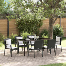 Tuin Eettafelset Met Kussen 7 Pcs Poly Rattan Zwart 200 cm