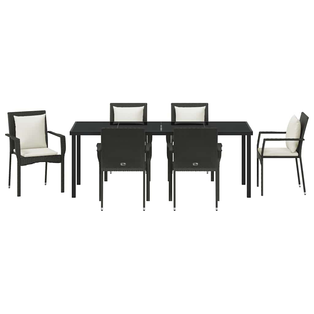 Tuin Eettafelset Met Kussen 7 Pcs Poly Rattan Zwart 200 cm