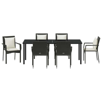 Tuin Eettafelset Met Kussen 7 Pcs Poly Rattan Zwart 200 cm