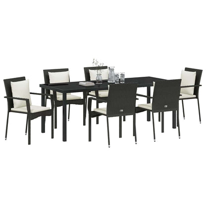 Tuin Eettafelset Met Kussen 7 Pcs Poly Rattan Zwart 200 cm