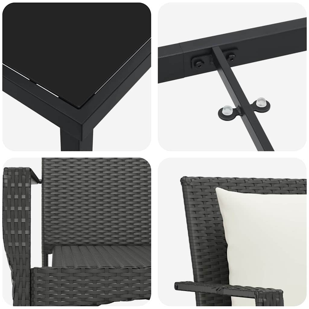 Tuin Eettafelset Met Kussen 9 Pcs Zwart Poly Rattan