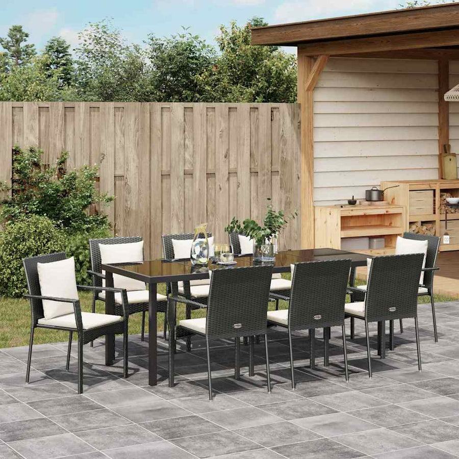 Tuin Eettafelset Met Kussen 9 Pcs Zwart Poly Rattan