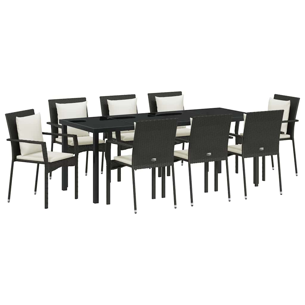 Tuin Eettafelset Met Kussen 9 Pcs Zwart Poly Rattan