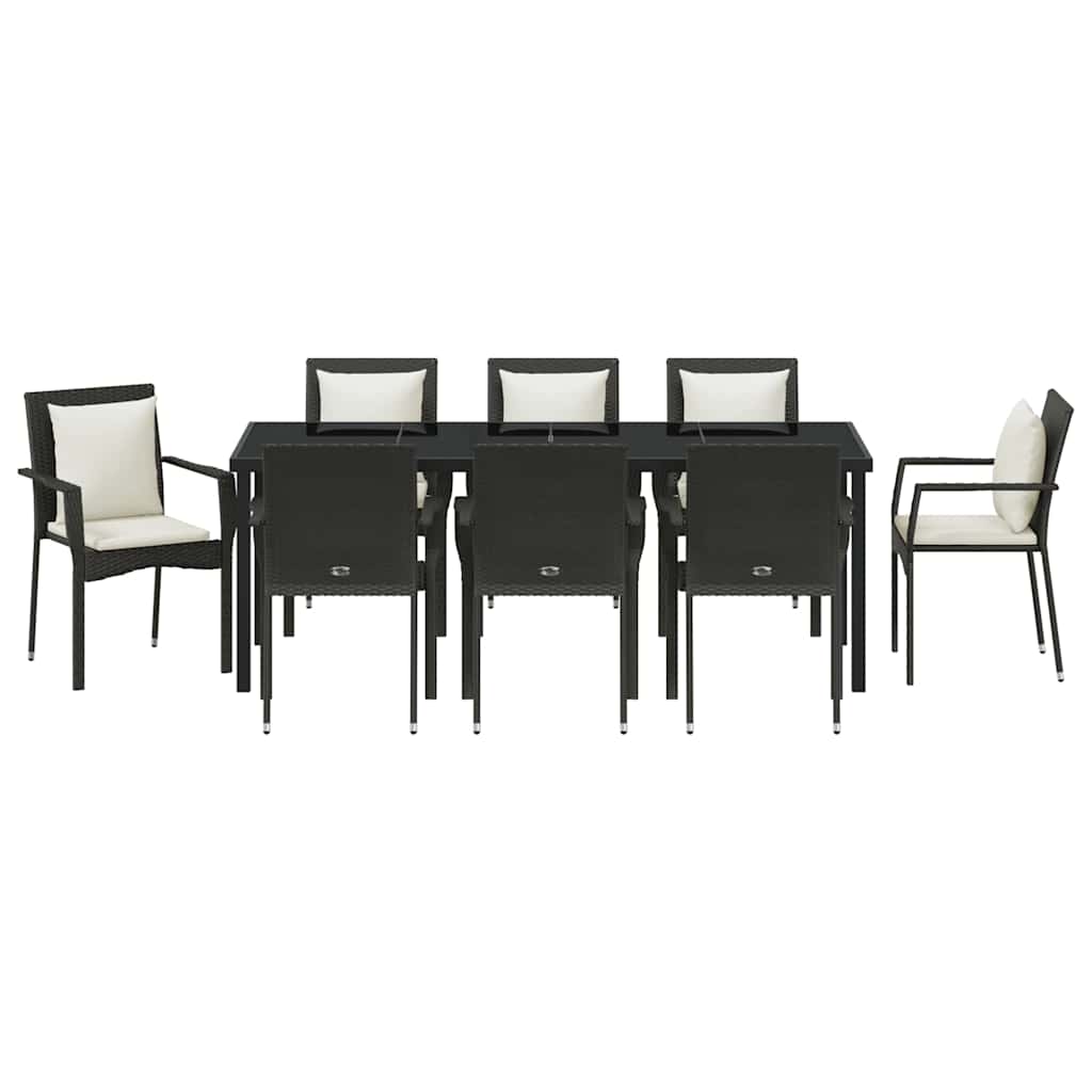 Tuin Eettafelset Met Kussen 9 Pcs Zwart Poly Rattan