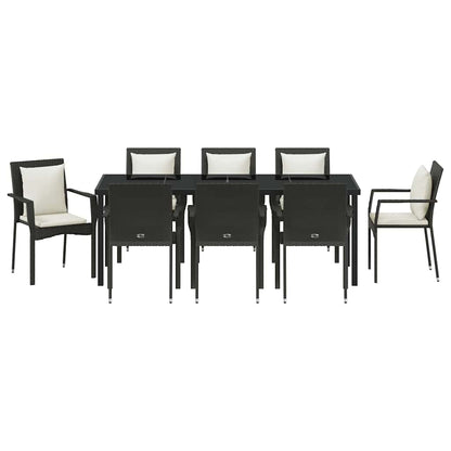 Tuin Eettafelset Met Kussen 9 Pcs Zwart Poly Rattan