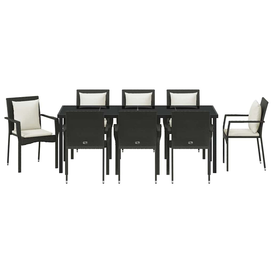 Tuin Eettafelset Met Kussen 9 Pcs Zwart Poly Rattan